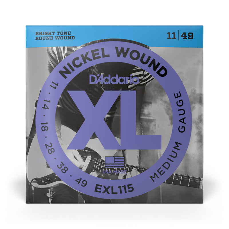 11-49
 Entorchado de níquel, calibre medio/blues-jazz rock
 EXL115