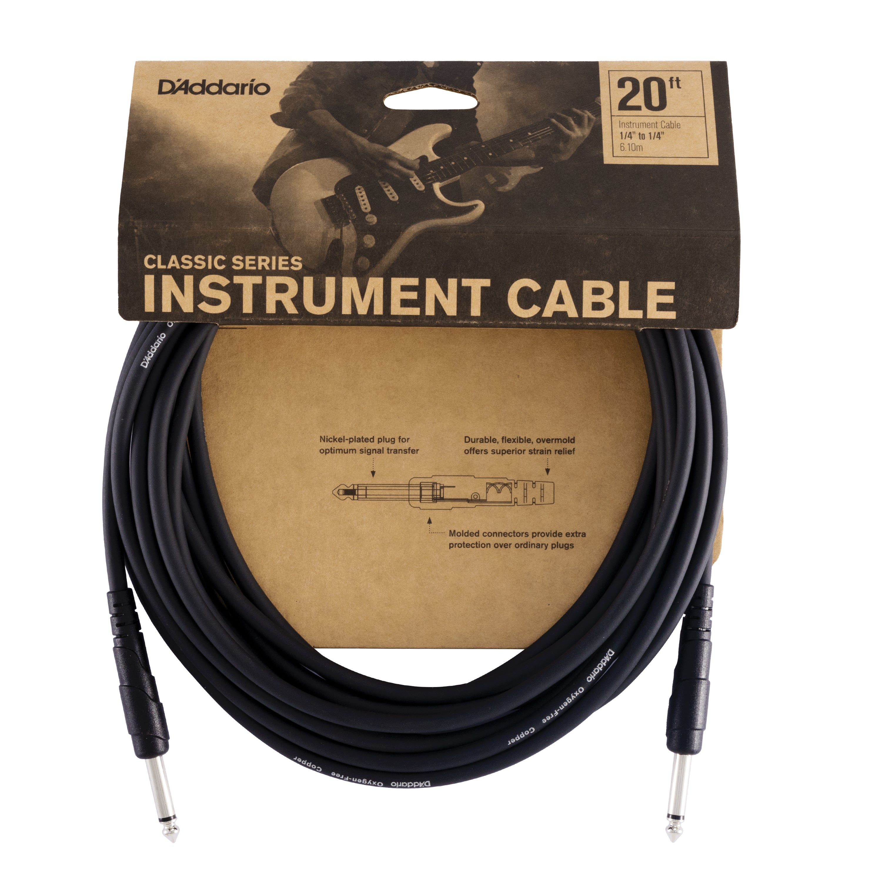 Cable para instrumentos, serie Classic de D'Addario, 20 pies (7 m).